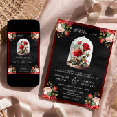 Red Rose Glass Dome QRコード ブラックムスリム ウェディング 招待状