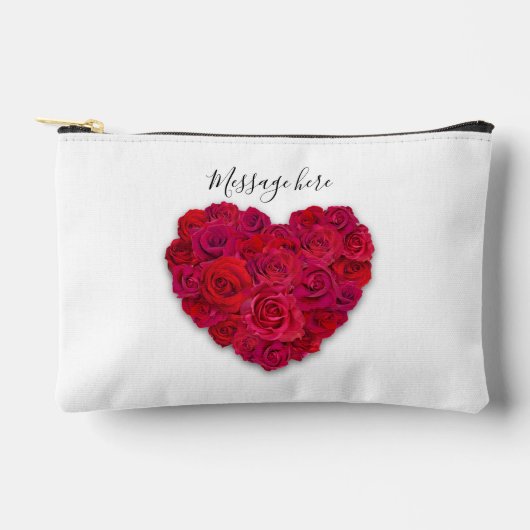 Red Rose Heart Romantic Floral Custom Text アクセサリーポーチ (正面)