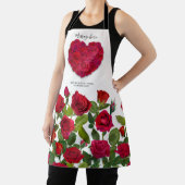 Red Rose Heart Romantic Floral Custom Text エプロン (インサイチュ)