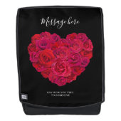 Red Rose Heart Romantic Floral Custom Text バックパック (正面)