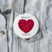 Red Rose Heart Romantic Floral Custom Text 缶バッジ (インサイチュ)