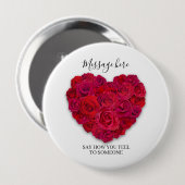 Red Rose Heart Romantic Floral Custom Text 缶バッジ (正面&裏面)