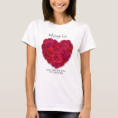 Red Rose Heart Romantic Floral Custom Text Tシャツ (正面)