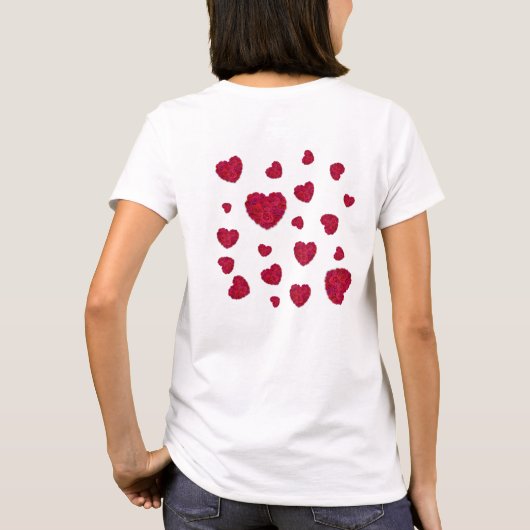 Red Rose Heart Romantic Floral Custom Text Tシャツ (裏面)