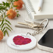 Red Rose Heart Romantic Minimalist Custom Text キーホルダー (正面右)