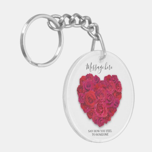 Red Rose Heart Romantic Minimalist Custom Text キーホルダー (正面左)