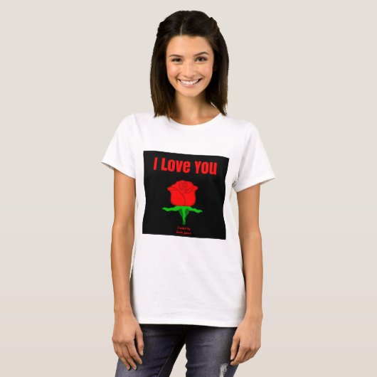Red Rose I Love You Women's White Basic T-Shirt Tシャツ (正面フル)