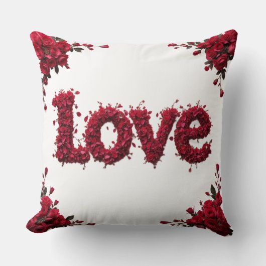 Red Rose LOVE Pillow Romantic Valentine's Day Gift クッション (正面)