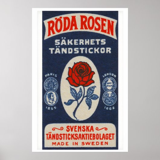 Red Rose - Matchbox Print - Sweden Wall Art ポスター (正面)