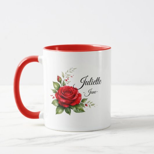 Red Rose Monogram Mug – June Birth Flower マグカップ (左)