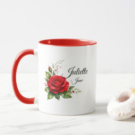 Red Rose Monogram Mug – June Birth Flower マグカップ