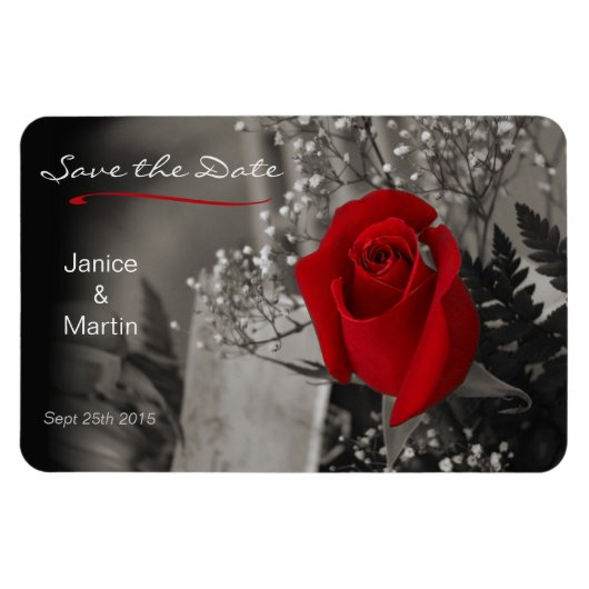 Red Rose on Black and White Save the Date マグネット (横)