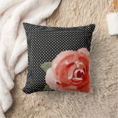 Red Rose on Black White Polka Dots クッション (ブランケット)