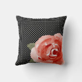 Red Rose on Black White Polka Dots クッション (裏面)