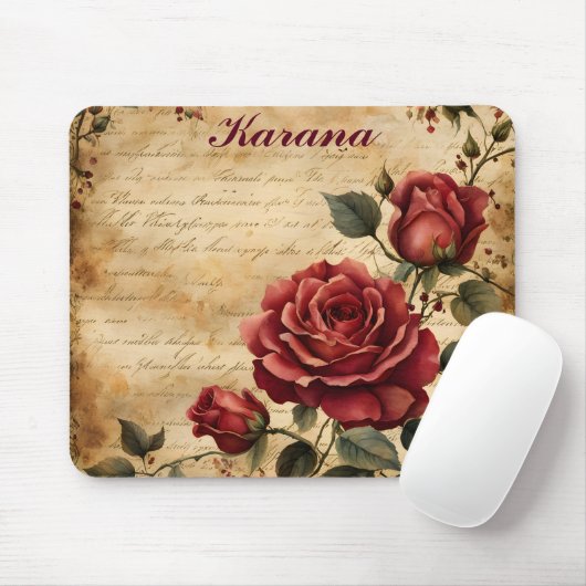 Red Rose on Old Parchment Mouse Pad マウスパッド (マウス)