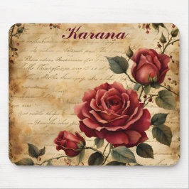 Red Rose on Old Parchment Mouse Pad マウスパッド