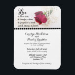 Red Rose & Pearls Wedding マグネット<br><div class="desc">This design features one red rose with a beautiful string of pearls, and a quote about love, to give your wedding an elegant vibe.</div>