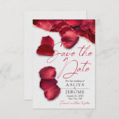 Red Rose Petals Save the Wedding Date Invitation 招待状 (正面/裏面)