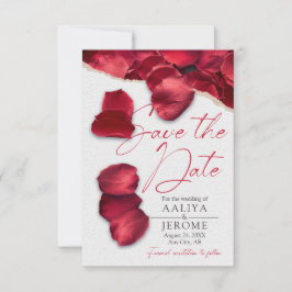Red Rose Petals Save the Wedding Date Invitation 招待状