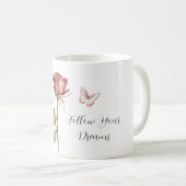 Red Rose Pink White Butterfly Dreams コーヒーマグカップ (正面右)