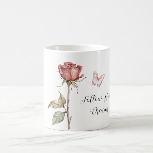 Red Rose Pink White Butterfly Dreams コーヒーマグカップ (中央)