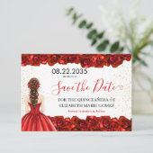 Red Rose Quinceañera Save the Date Card セーブザデート (スタンド正面)