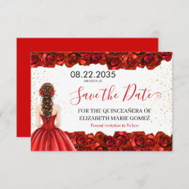 Red Rose Quinceañera Save the Date Card セーブザデート