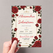 Red Rose Romantic Floral Elegant Rose Garden アクリル招待状 (インサイチュ (ポータブル))