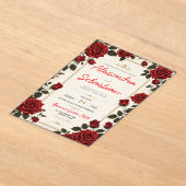 Red Rose Romantic Floral Elegant Rose Garden アクリル招待状 (レイダウン)