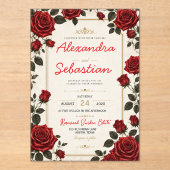 Red Rose Romantic Floral Elegant Rose Garden アクリル招待状 (正面)