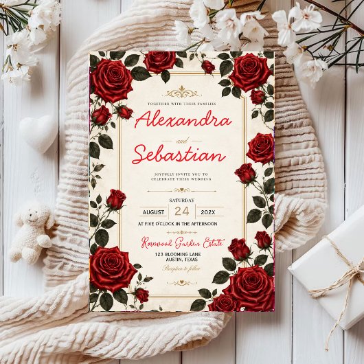 Red Rose Romantic Floral Elegant Rose Garden アクリル招待状