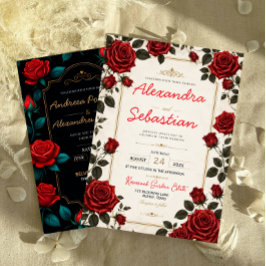Red Rose Romantic Floral Elegant Rose Garden 招待状