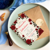 Red Rose Romantic Floral Elegant Rose Garden 招待状