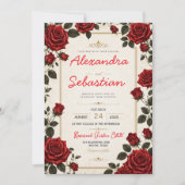 Red Rose Romantic Floral Elegant Rose Garden 招待状 (正面)