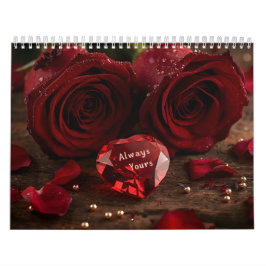Red Rose Romantic Valentine Couple 2026 Desk カレンダー