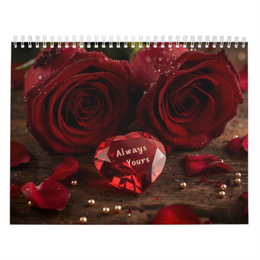 Red Rose Romantic Valentine Couple 2026 Desk カレンダー (カバー)