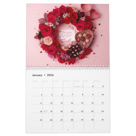 Red Rose Romantic Valentine Couple 2026 Desk カレンダー (1月 2026)