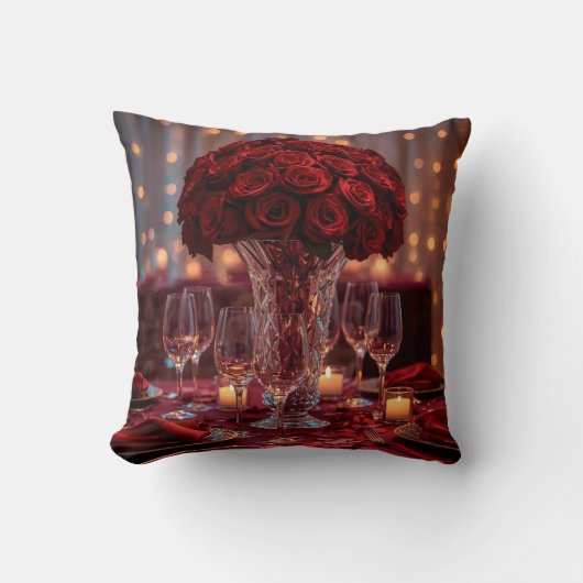 Red Rose Romantic Valentine Decorative Sofa Pillow クッション (正面)