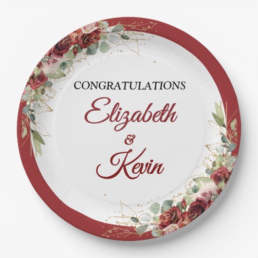 Red Rose Romantic Wedding ペーパープレート (正面)