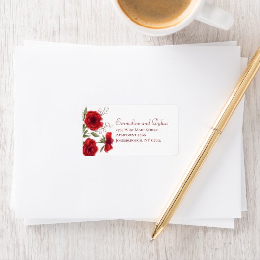 Red Rose Romantic Wedding Address Labels ラベル (インサイチュ)