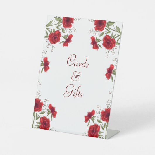 Red Rose Romantic Wedding Cards Gift Sign 台座サイン (正面)