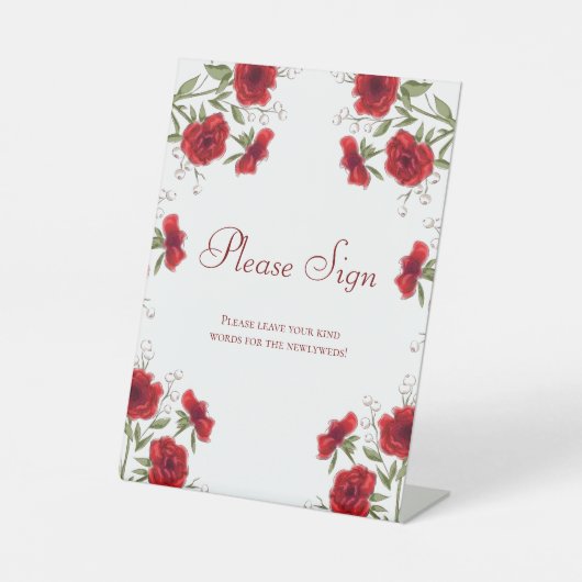 Red Rose Romantic Wedding Guest Book Sign 台座サイン (正面)