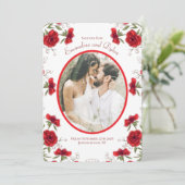 Red Rose Romantic Wedding Photo Save the Date 招待状 (スタンド正面)