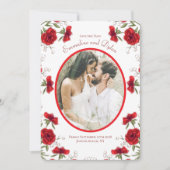 Red Rose Romantic Wedding Photo Save the Date 招待状 (正面)