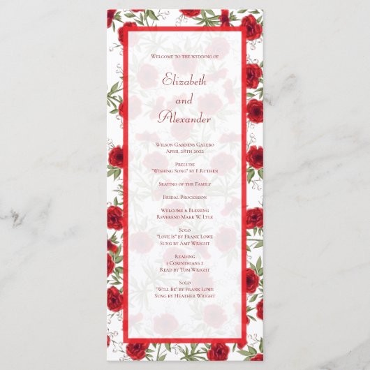 Red Rose Romantic Wedding Programs メニュー (正面)