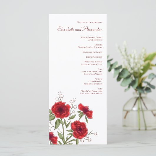 Red Rose Romantic Wedding Programs メニュー (スタンド正面)