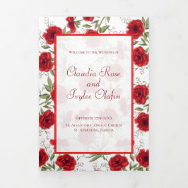 Red Rose Romantic Wedding Programs 三つ折りプログラム