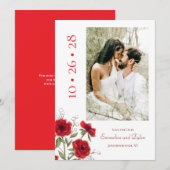 Red Rose Romantic Wedding Save the Date 招待状 (正面/裏面)