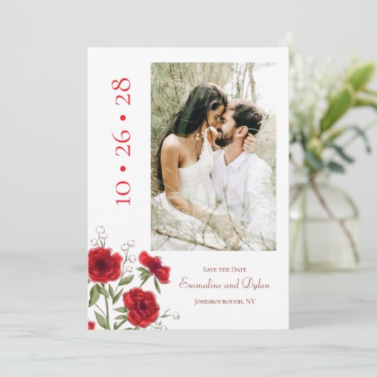 Red Rose Romantic Wedding Save the Date 招待状 (スタンド正面)