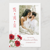 Red Rose Romantic Wedding Save the Date 招待状 (正面)